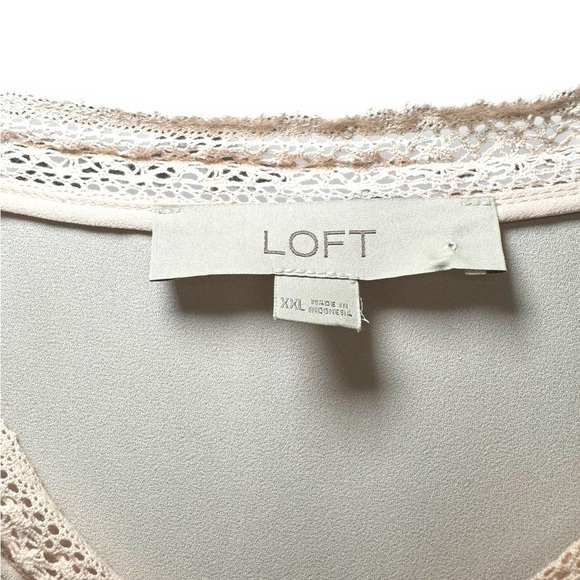 Ann Taylor LOFT Pink Sheer V-Neck Lace Trim Long Sleeve Top | Women’s Size XXL - Picture 4 of 8